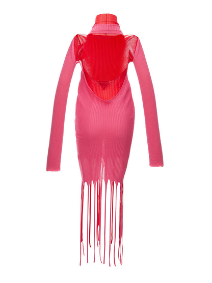 Bottega Veneta Stretch Knit Long Dress with Fringes｜ワンピース