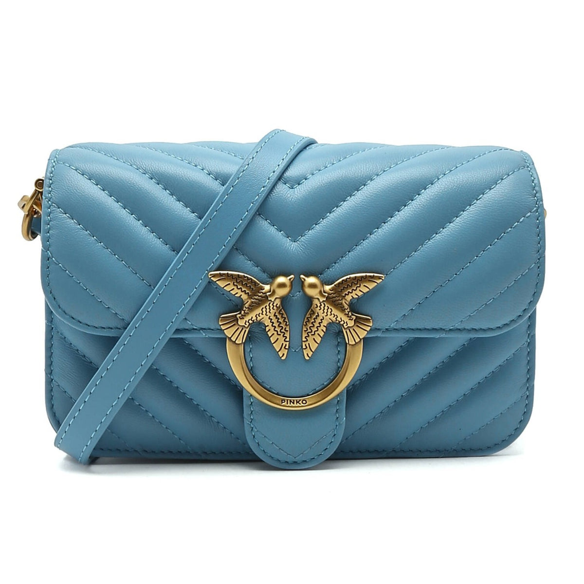 Pinko Bell Mini Nappa Chevron Light ブルー｜ショルダーバッグ