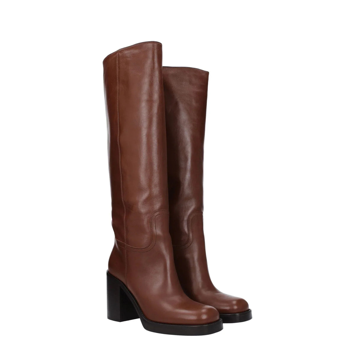 Prada Leather Knee-High – ブラウン｜ブーツ