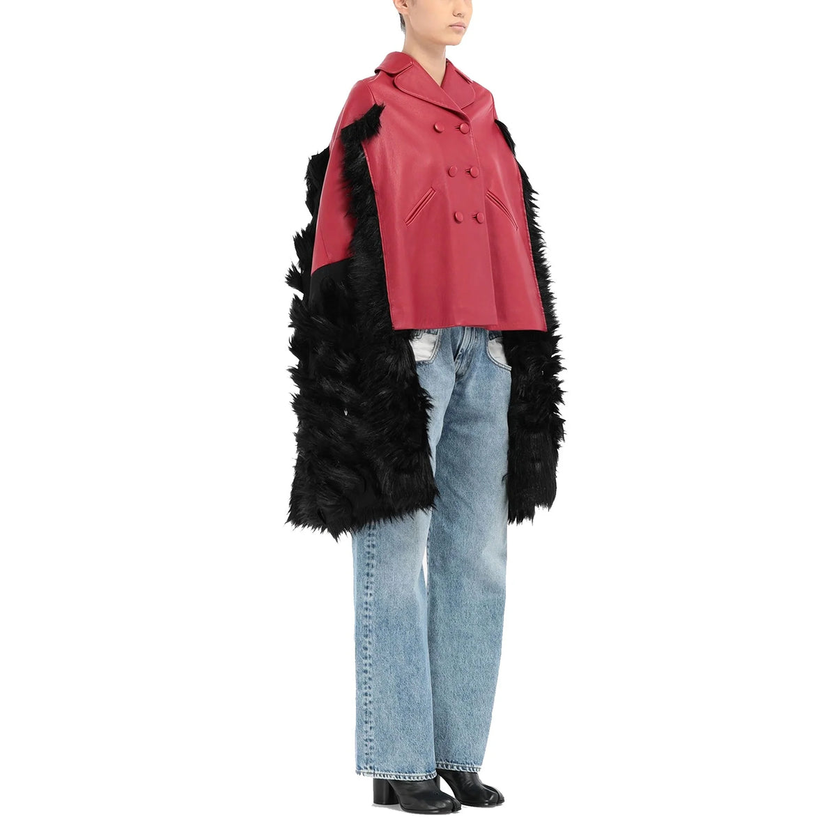 Maison Margiela Faux Fur Trimmed Leather Cape Jacket｜ジャケット