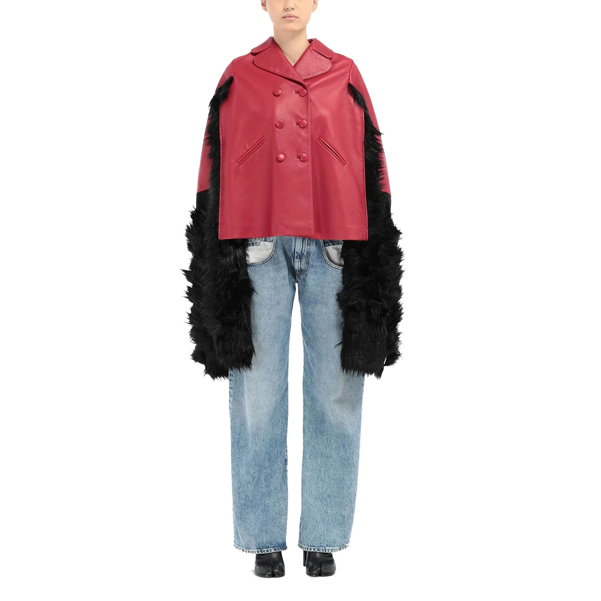 Maison Margiela Faux Fur Trimmed Leather Cape Jacket｜ジャケット